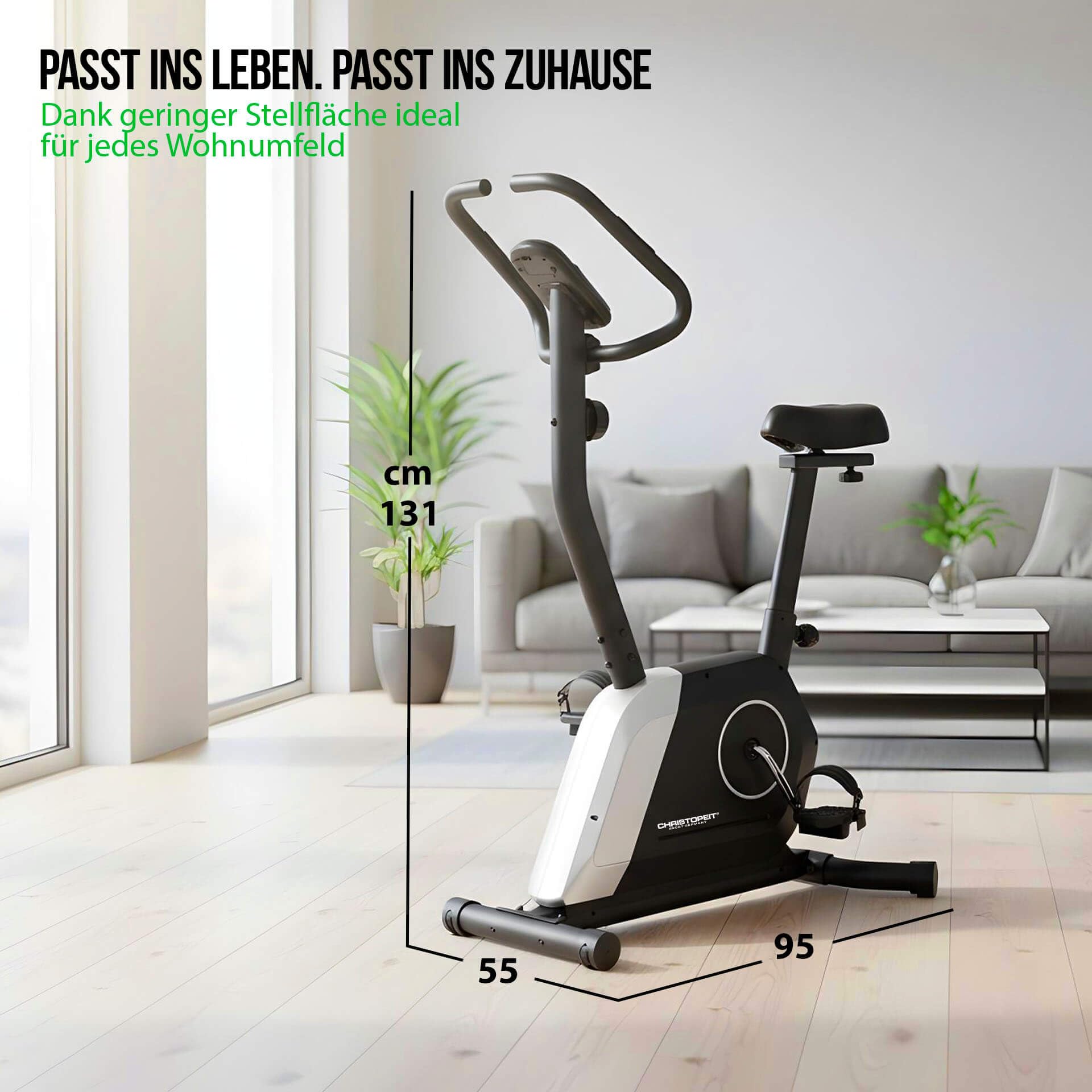 Christopeit Heimtrainer „Activ“ – leises Fitnessbike mit Magnetbremse, 14 Widerstandsstufen, LCD-Display, Pulsmessung & Tablet-Halterung