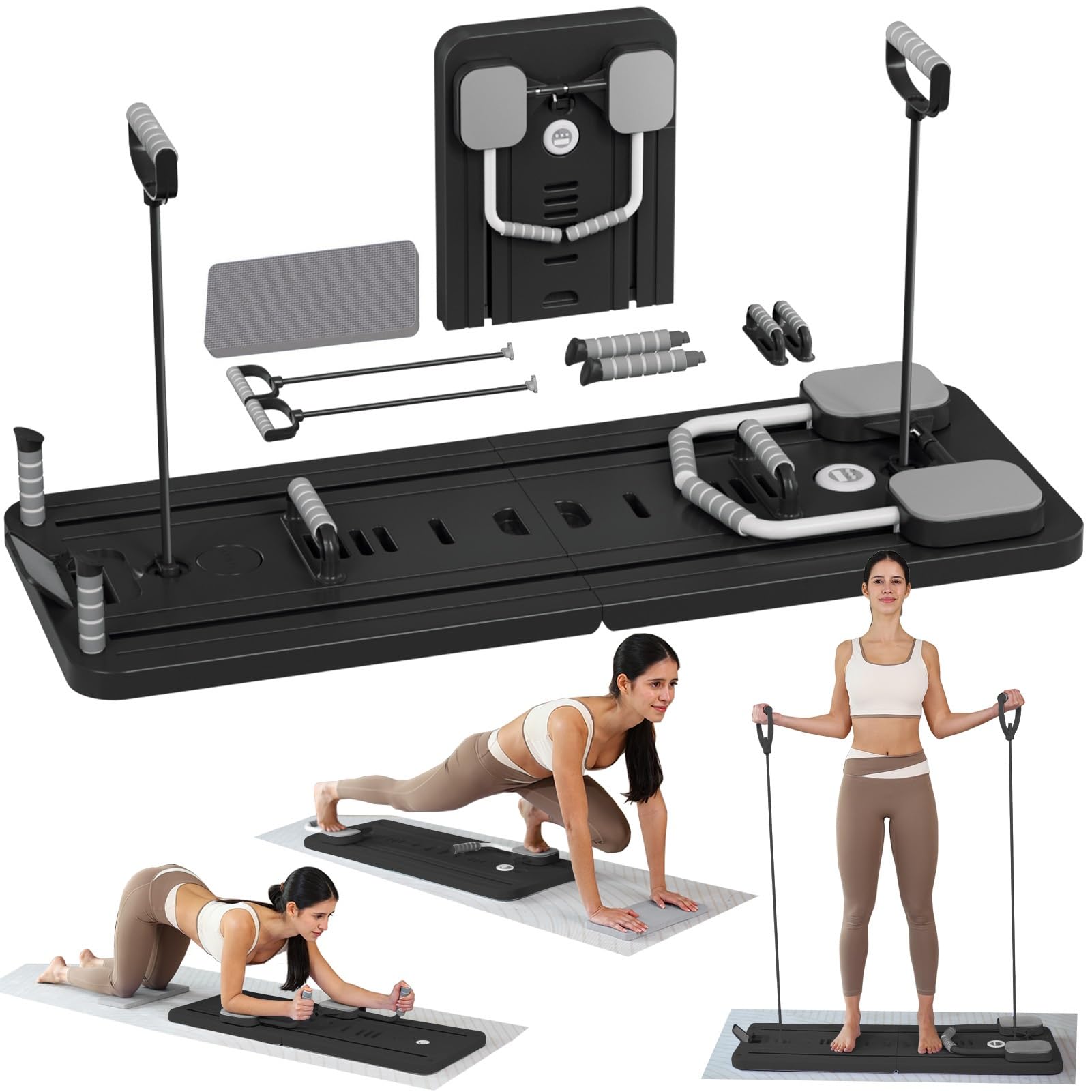 Pilates Board Pilates Reformer Set, Foldable Pilates Board Reformer Abdominal Wheel Automatic Rebound Ab Roller Exercise Device for Home (Black1)-picture-32