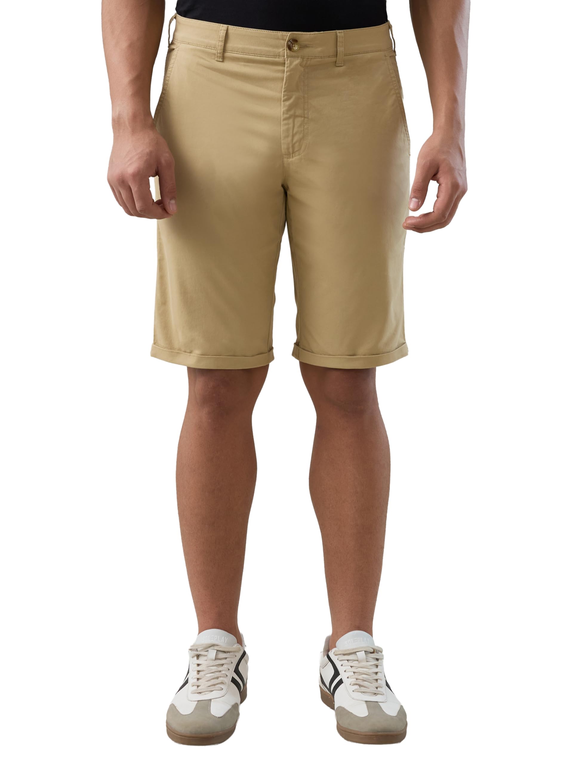 colorplus Men Regular Fit Solid Piece Dyed Pattern Cotton Blend Flat Front Casual Shorts-picture-31