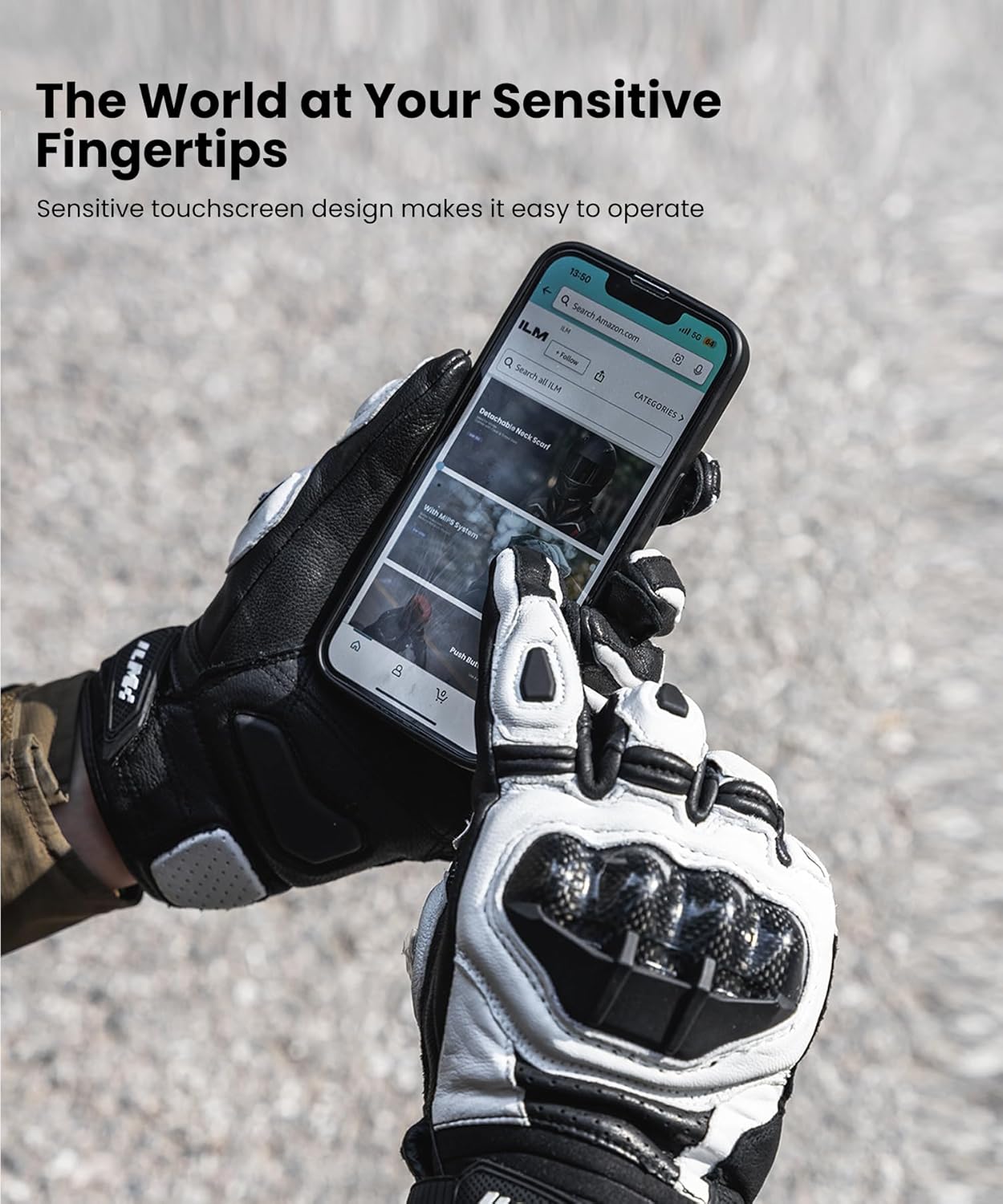 ILM Air Flow Leather Motorcycle Gloves Touchscreen for Men and Women Model-GRC01 (L, White) - Image 3