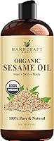 Handcraft Blends USDA Organic Sesame Oil 16oz - 100% Pure Carrier Oil for Skin, Hair, Massage - Expeller-Pressed, Hexane-Free