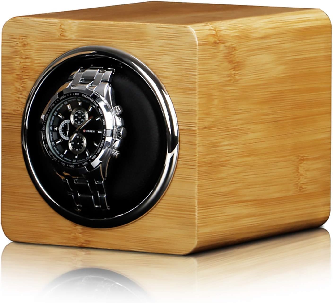 Uhrenbeweger - Mini-Uhrenaufziehbox mit automatischer Aufziehfunktion, mechanische Uhr, leiser Motor, Schüttler, Uhrenanzeige, drehbarer Halter, Aufbewahrungskoffer, betrieben durch Batterie + Strom