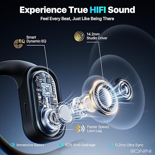 Miniatura 4 de Auriculares de oreja abierta, auriculares Bluetooth inalámbricos verdaderos con micrófono, ganchos ajustables para los oídos, ajuste cómodo, tiempo