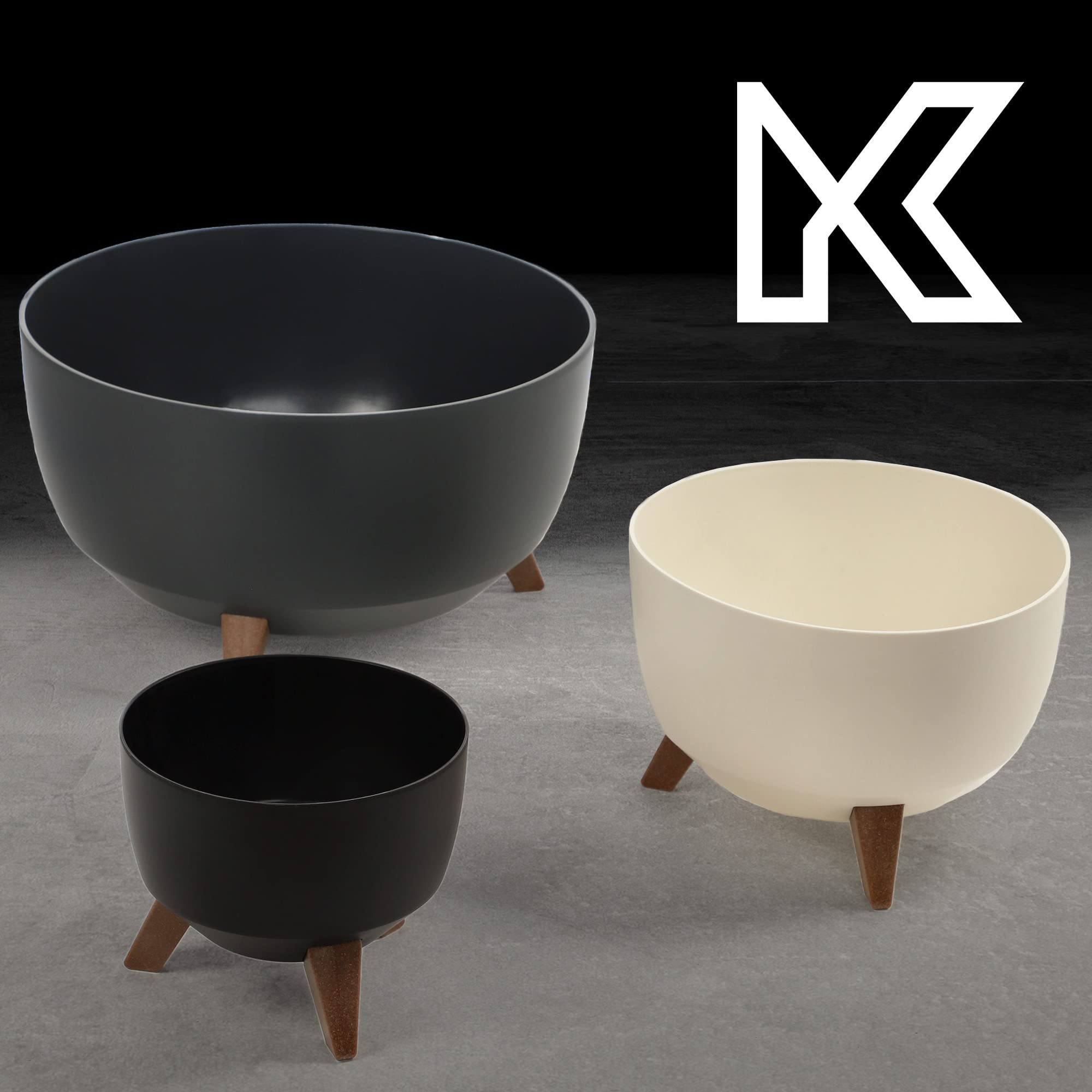 KADAX Vaso Rialzato in Plastica per Piante da Interno ed Esterno, Coprivaso Decorativo con Piedistallo Simil-Legno e Design Moderno (47 cm, Crema)