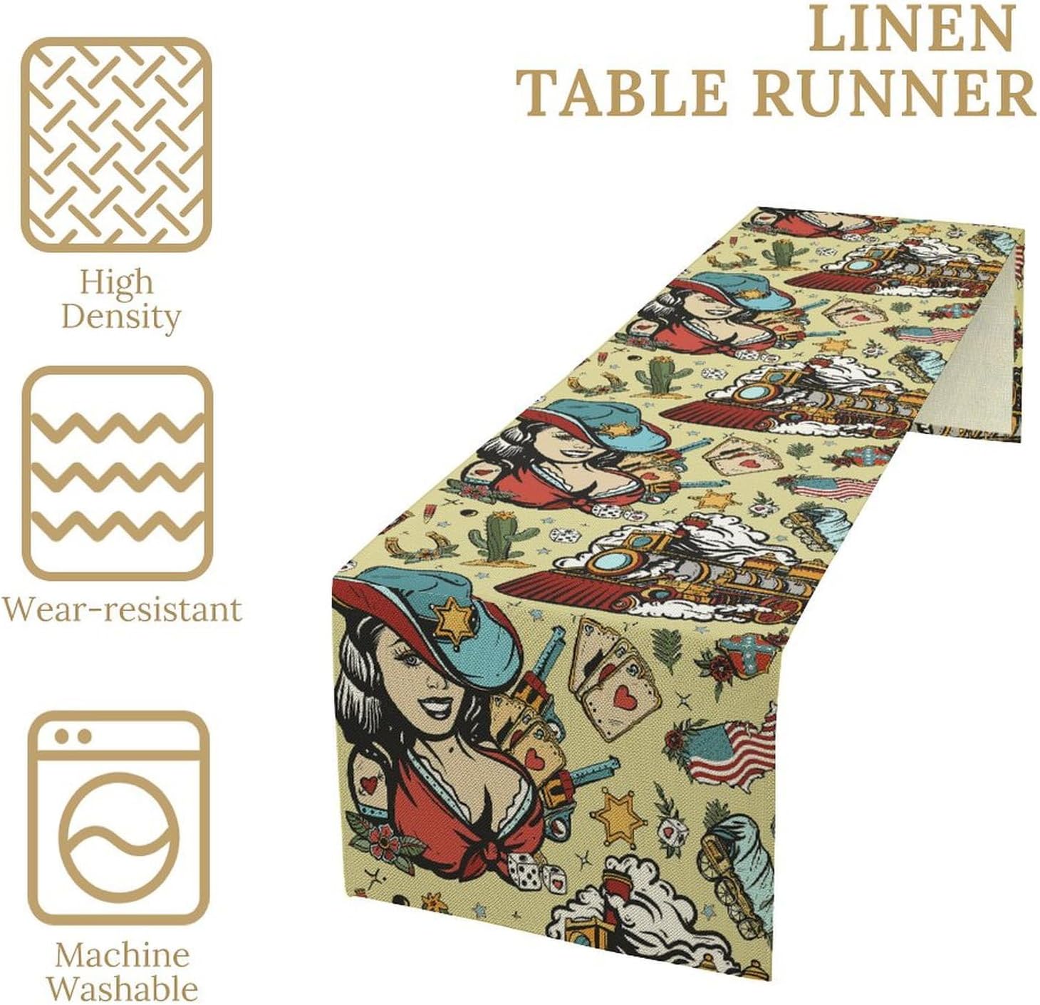 Cowgirl Table Runner, Cotton Linen Non-Slip Dining Table Runners Wild West Cowboy Girl Decor, Dresser Scarves for Coffee Table Wedding Holiday Party Tabletop Chef Kitchen Decor Red Grid 13x120Inch