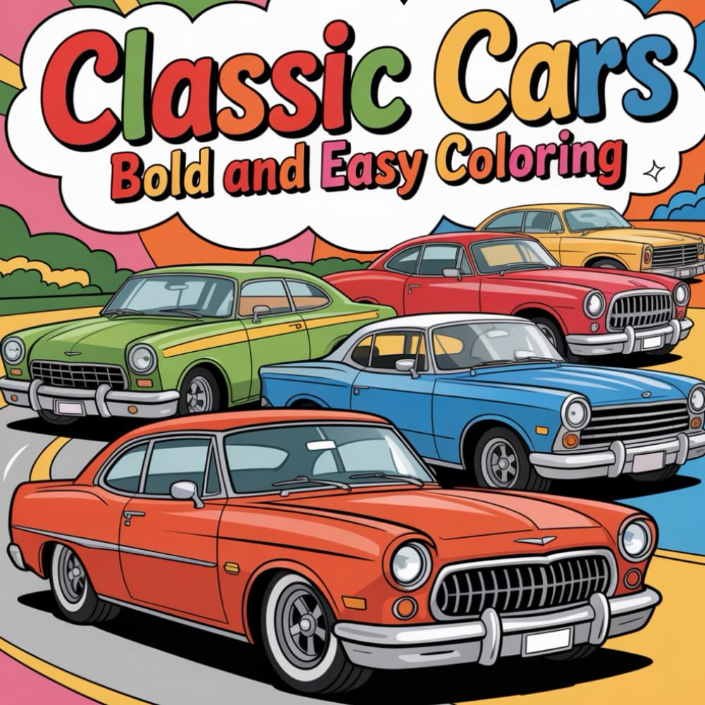 Classic Cars Bold And Easy Coloring: cute coloring book for kids, coloring book for adults, kawaii coloring book, Coloring Book for Adults and Kids, Bold and Easy
