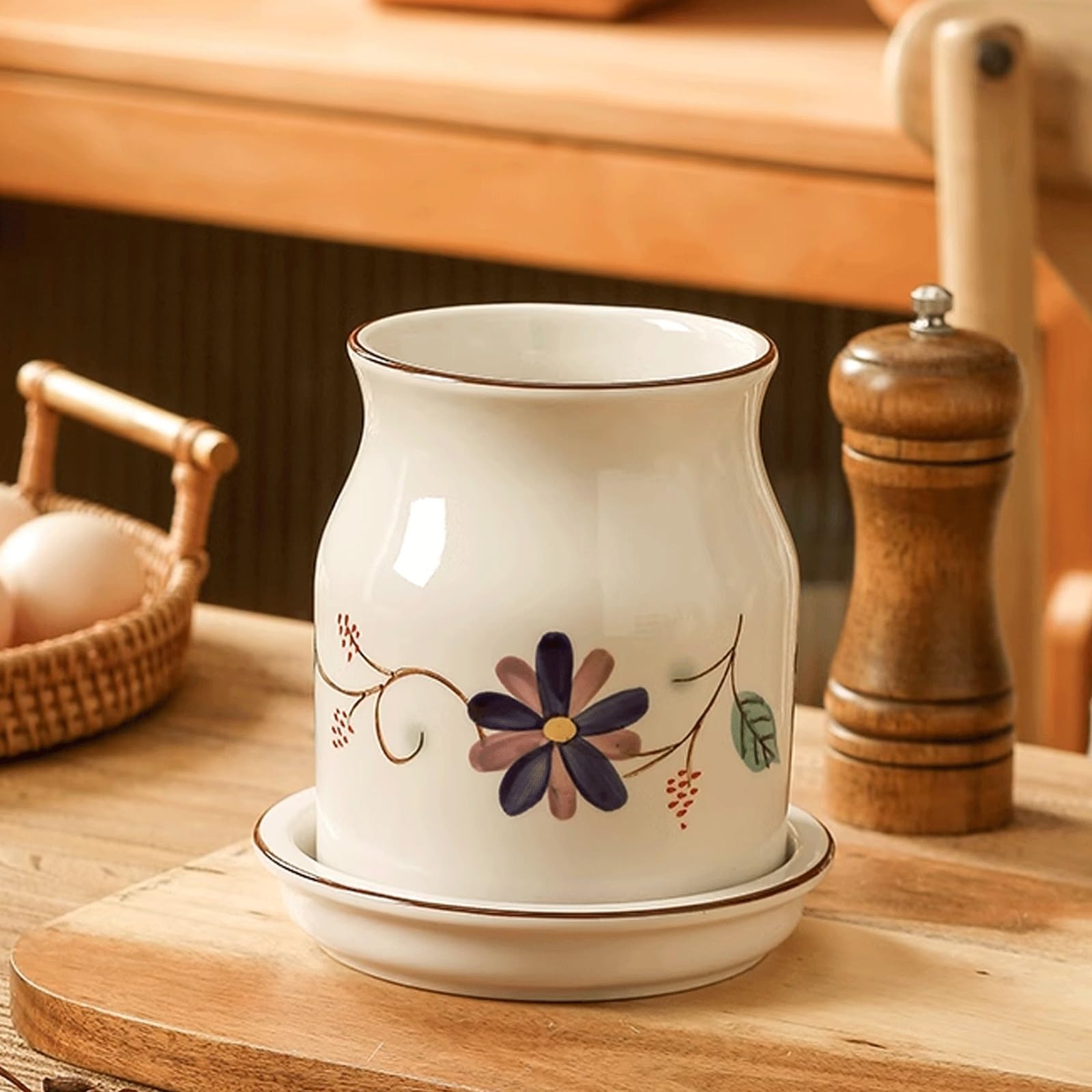 Eiauiuo 04 Utensils Pot Utensil Crocks Ceramic Utensil Holder Draining Base For Tea Spoon Storage Pot Tea Room And Multifunction Countertop Kitchen Use(04)