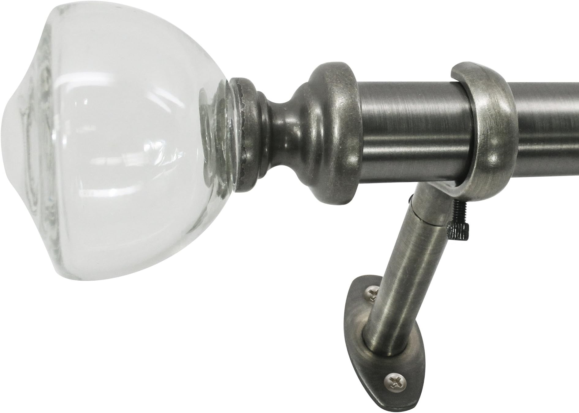 Beme International 22 Park West 1-Inch Glass Urn Telescoping Drapery Rod Set, 36 to 72-Inch, Light Pewter