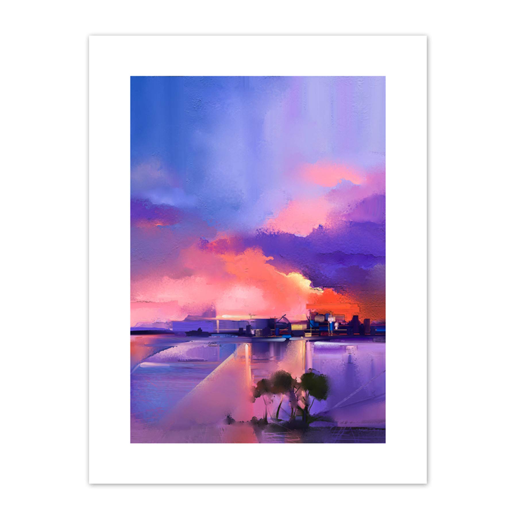 Wee Blue Coo Abstract Sunset on Lake Art Print Canvas Premium Wall Decor Poster