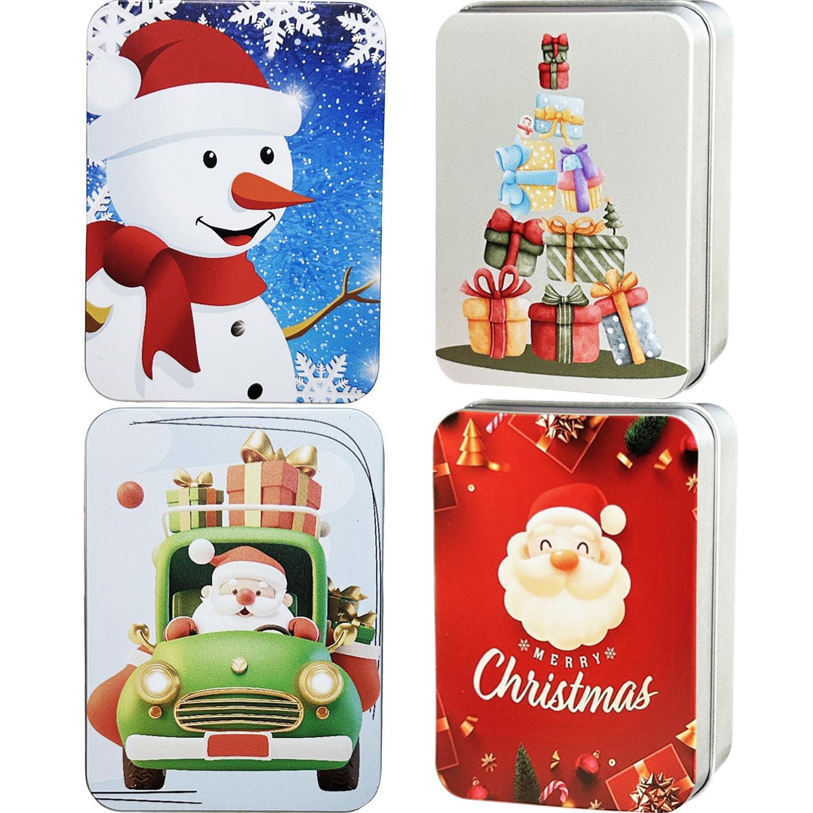 BTIYMU 4 Stück Keksdose Weihnachten Klein Eckig Set, Kleine Metalldosen Weihnachts Blechdose mit Deckel, Keksdosen Metall Flach Geschenkverpackung Bunt Weihnachtsdosen Blech Rechteckig Geschenk Küche, Haushalt & Wohnen