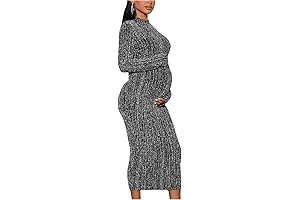 Shimmering Elegance: Women's Maternity Dress Glitter Mock Neck Long Sleeve Bodycon Long Midi Dresses