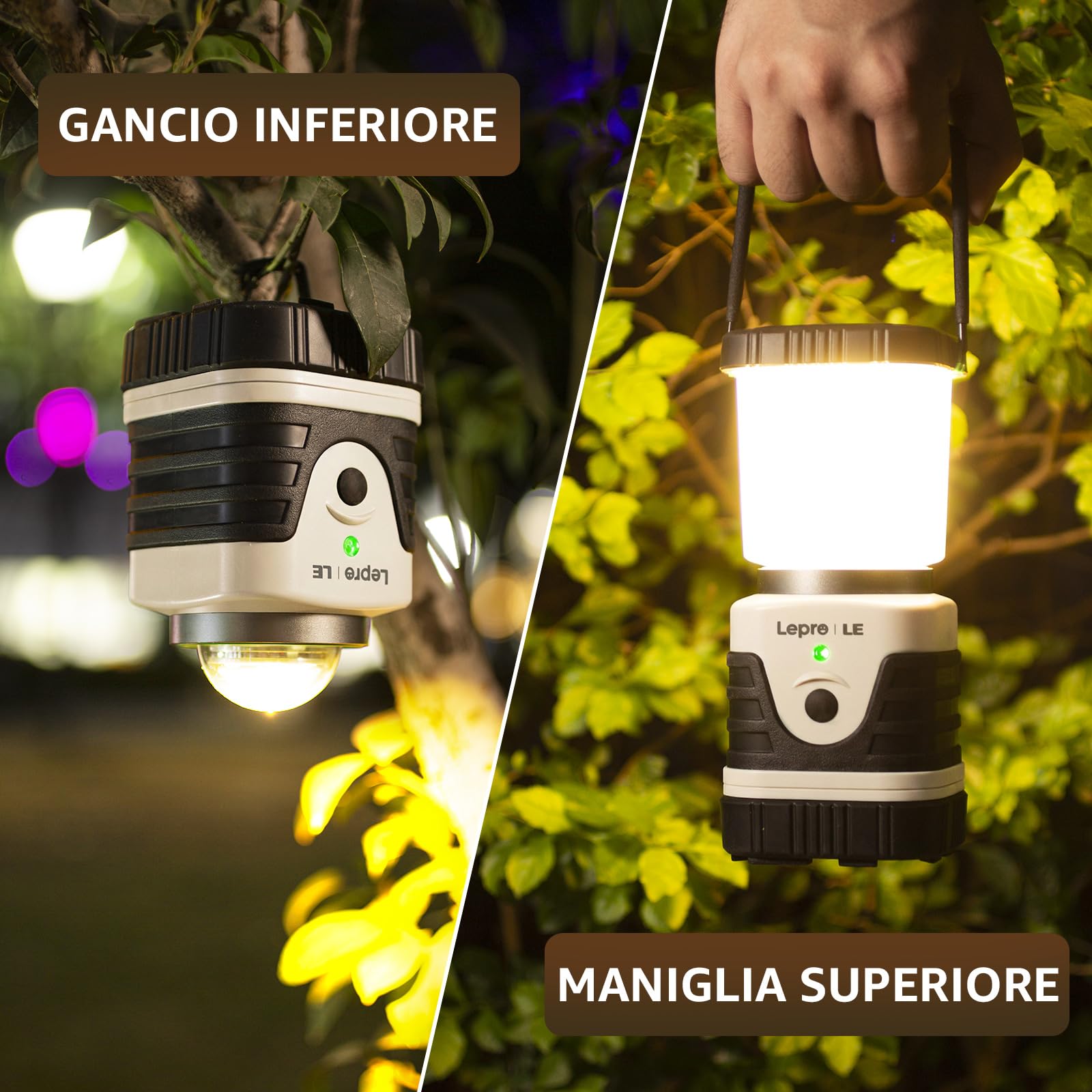 Lepro Lampada da Campeggio LED USB Ricaricabile 2 Pezzi IPX4 | Due lampade ricaricabili USB con 4 modalità dimmerabili, ideali per tende, trekking e emergenze