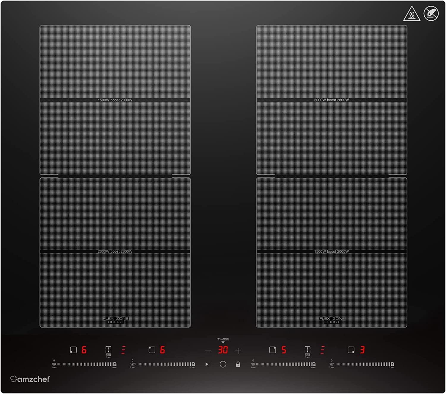AMZCHEF 60cm 4-Zone Induction Hob with Flexible Zones