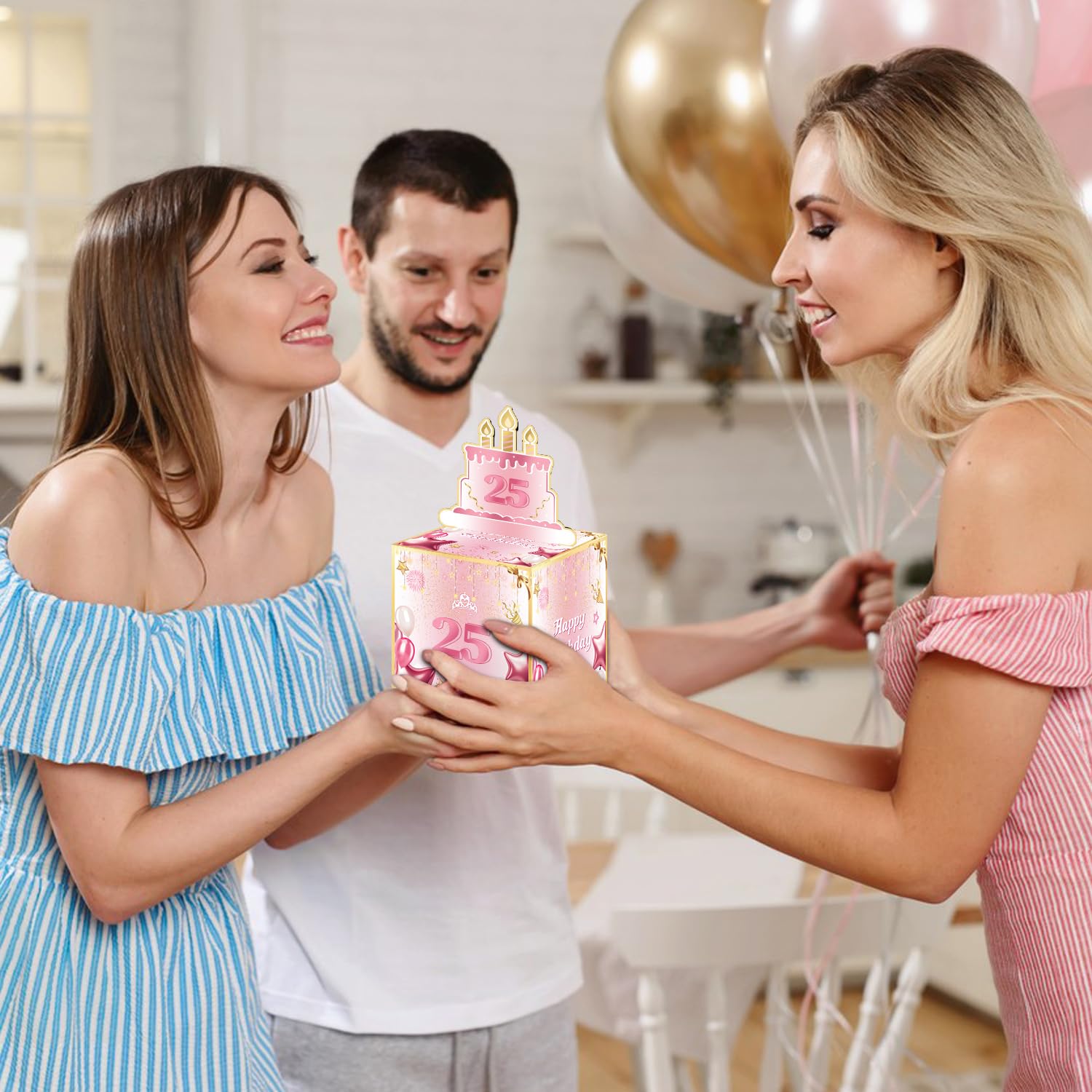 Joycard Hucha de cumpleaños número 25 para ella o hija, decoraciones de cumpleaños de 25 años, divertida caja de regalo extraíble para fiestas, ideal para sorpresas de 25 cumpleaños (con 35 bolsas)