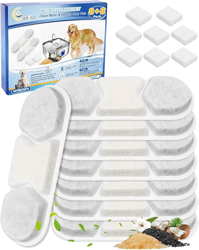Refil para Fonte de Água para Cães e Gatos Cunina Compatível com MAILOFY WF120/WF160, 8 Filtros e 8 Esponjas