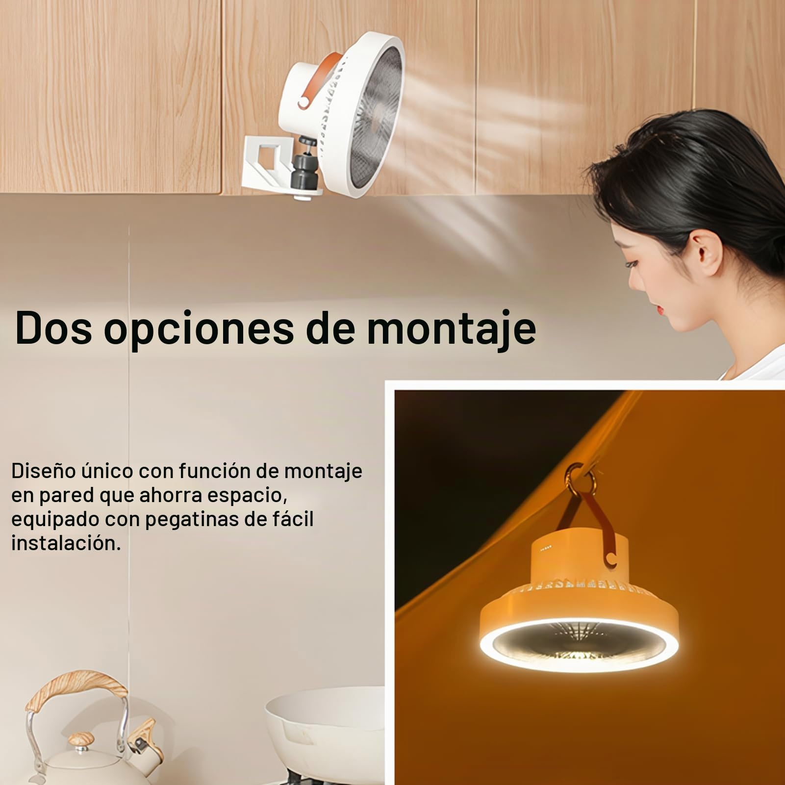 Mumusuki Ventilador Oscilante en Pared Portátil con Control Remoto, Luz Nocturna, Adhesivos, 3 Niveles de Brillo, 3 Velocidades, para Hogar, Camping, Coche y Furgoneta Regalos