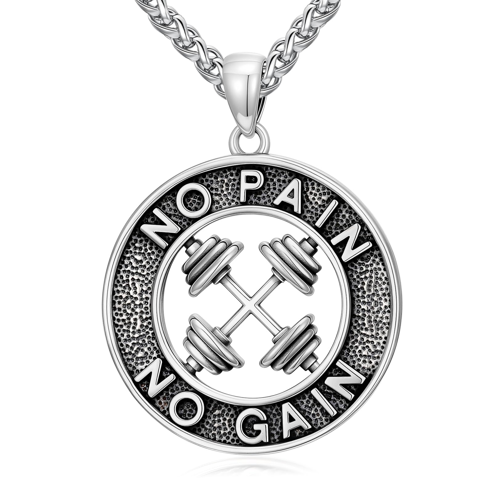 Lattd Dumbbell Necklace 925 Sterling Silver Weightlifting Barbell Pendant Fitness Gym Necklace for Men