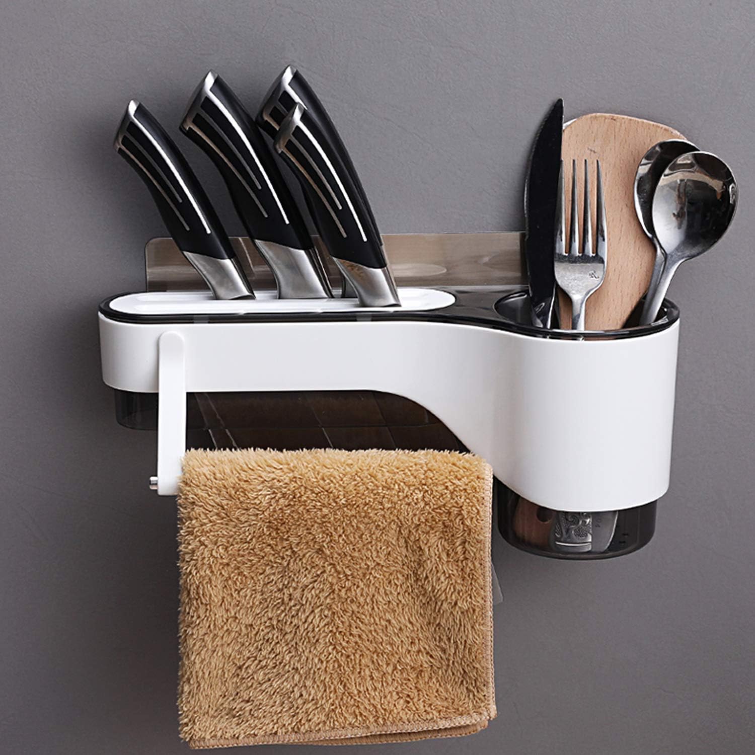 HOKIPO Plastic Magic Sticker Series Wall Mounted Spoon and Knife Holder for Kitchen (Standard, Model - AR2808)