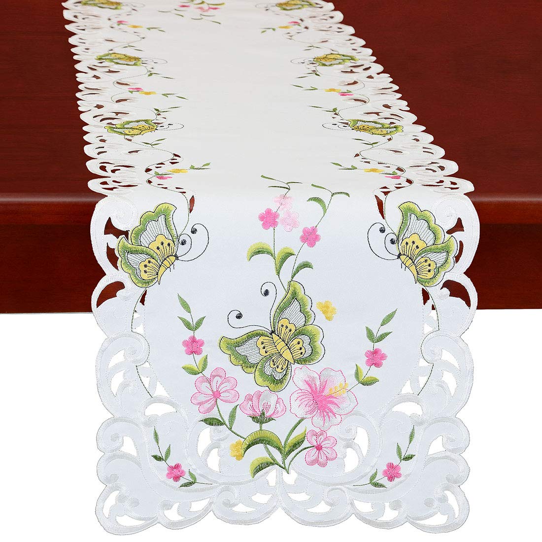 Simhomsen Green Spring Butterfly And Floral Table Runners, Dresser Scarf (, 14 × 108 Inch)