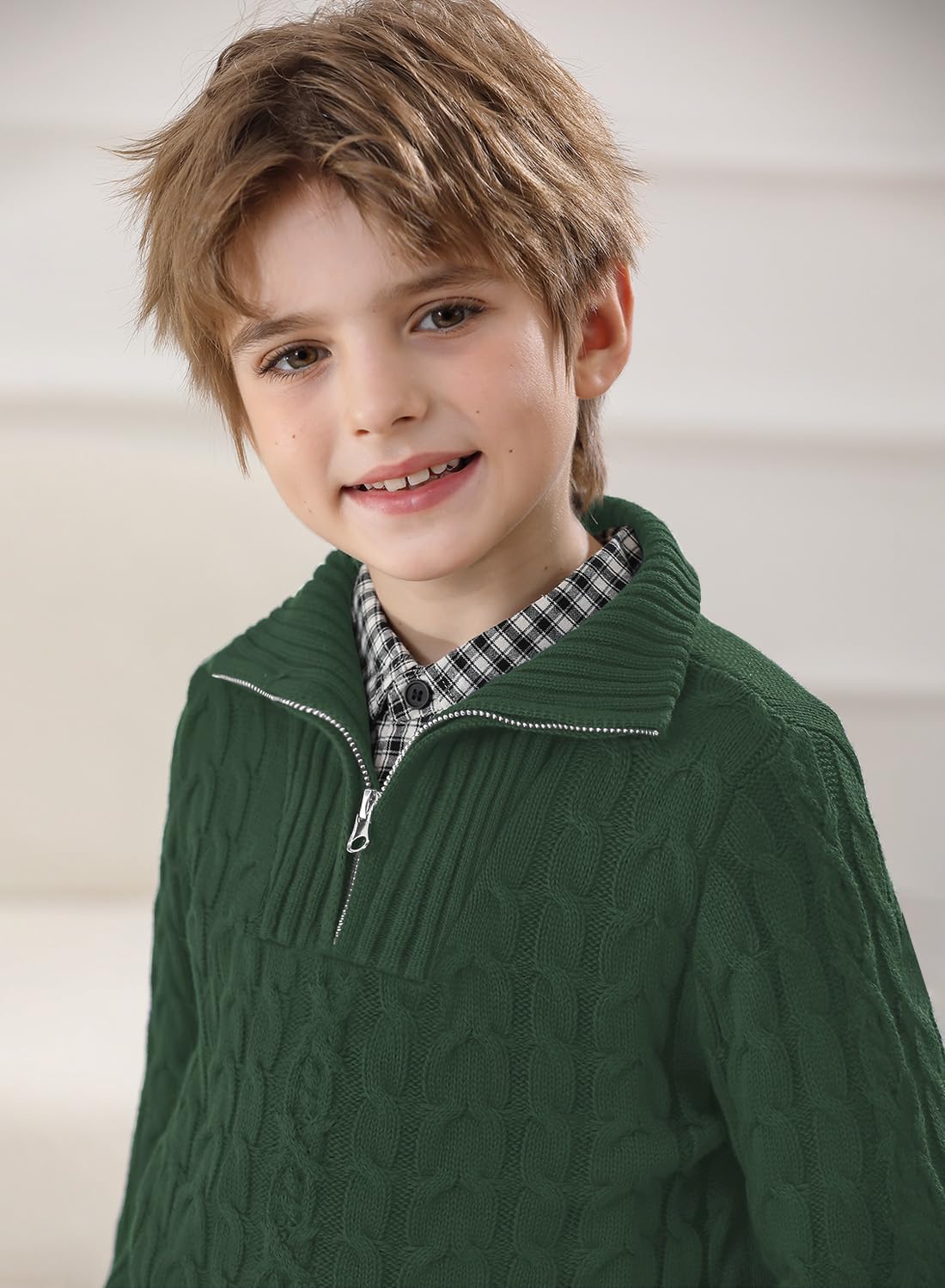 Boys Winter Warm Cable Knit Sweaters Cute Turtle Neck Casual Quarter Zip Pullover 3-14 Years - Image 3