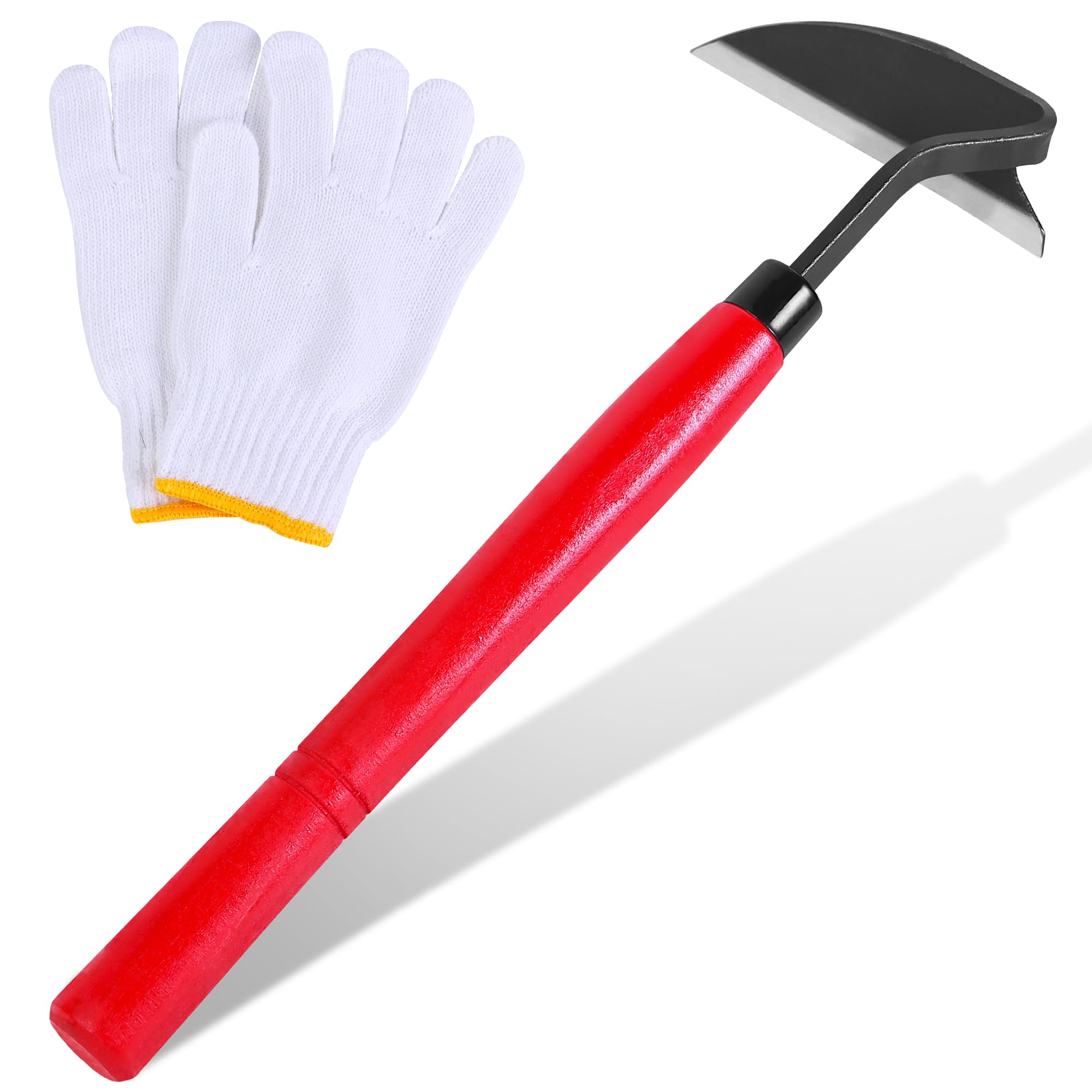 Ucatcher Japanese Style Hand Weeding Hoe Patio Weed Remover Tool 34cm Hand Weeding Hoe High-Carbon Steel Gardening Tools One-Piece Molding Garden Hoes with Solid Wood Handle for Weeding(Red)