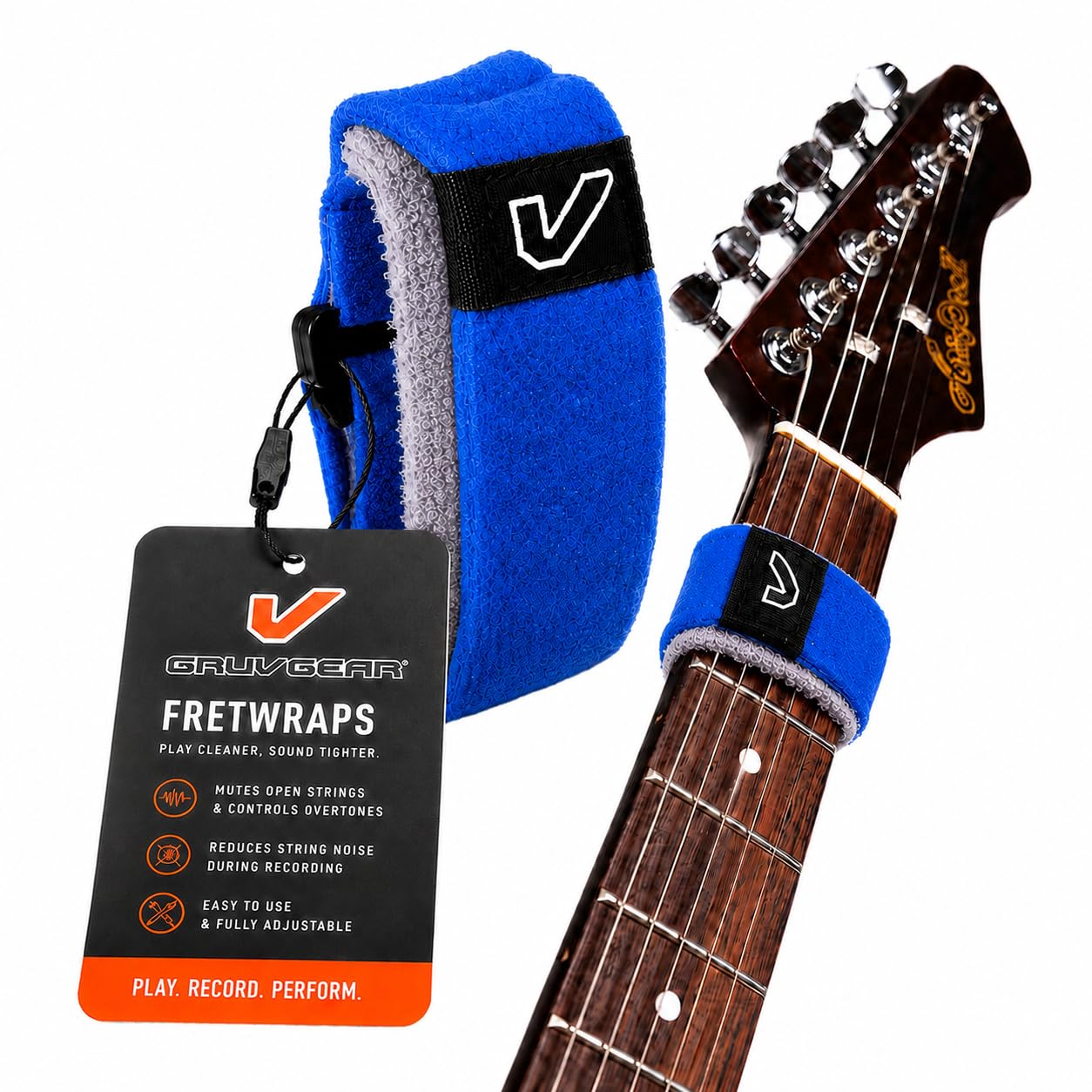 Gruv Gear Fret Wrap &amp; Guitar Mute, Fretwrap for Acoustic, Electric &amp; Bass | String Dampener Recording, Tapping &amp; Practice Accessory (1 Pack, Large Blue, Fits 6 String Bass, 8 String Guitar)