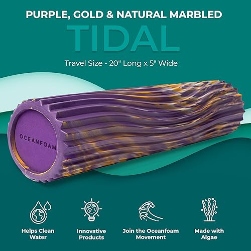 Miniatura 110 de Oceanfoam Tidal Roller - Rojo, Azul Marino Oscuro y Natural Marmóreo - Rodillo de espuma para masaje muscular para dolor de espalda y estiramiento -