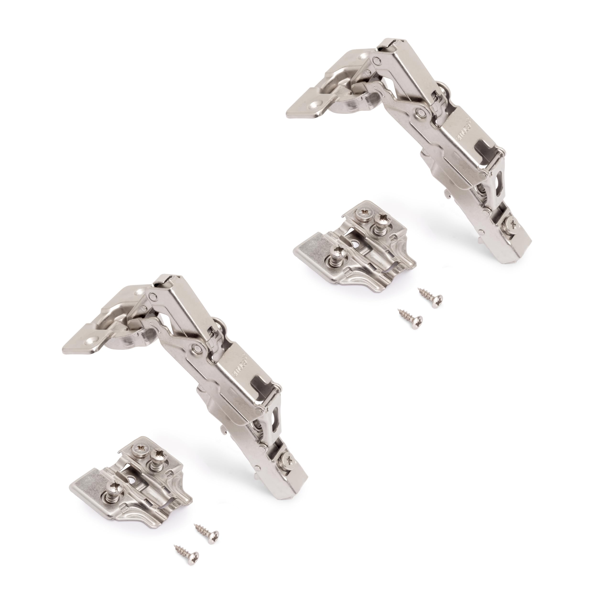 Emuca Satin Nickel - Kit Of 20 Full Overlay Hinges X92 Hinge With Soft Close, 105º Opening, Plates For Screwing, Satin Finished Nickel, Steel