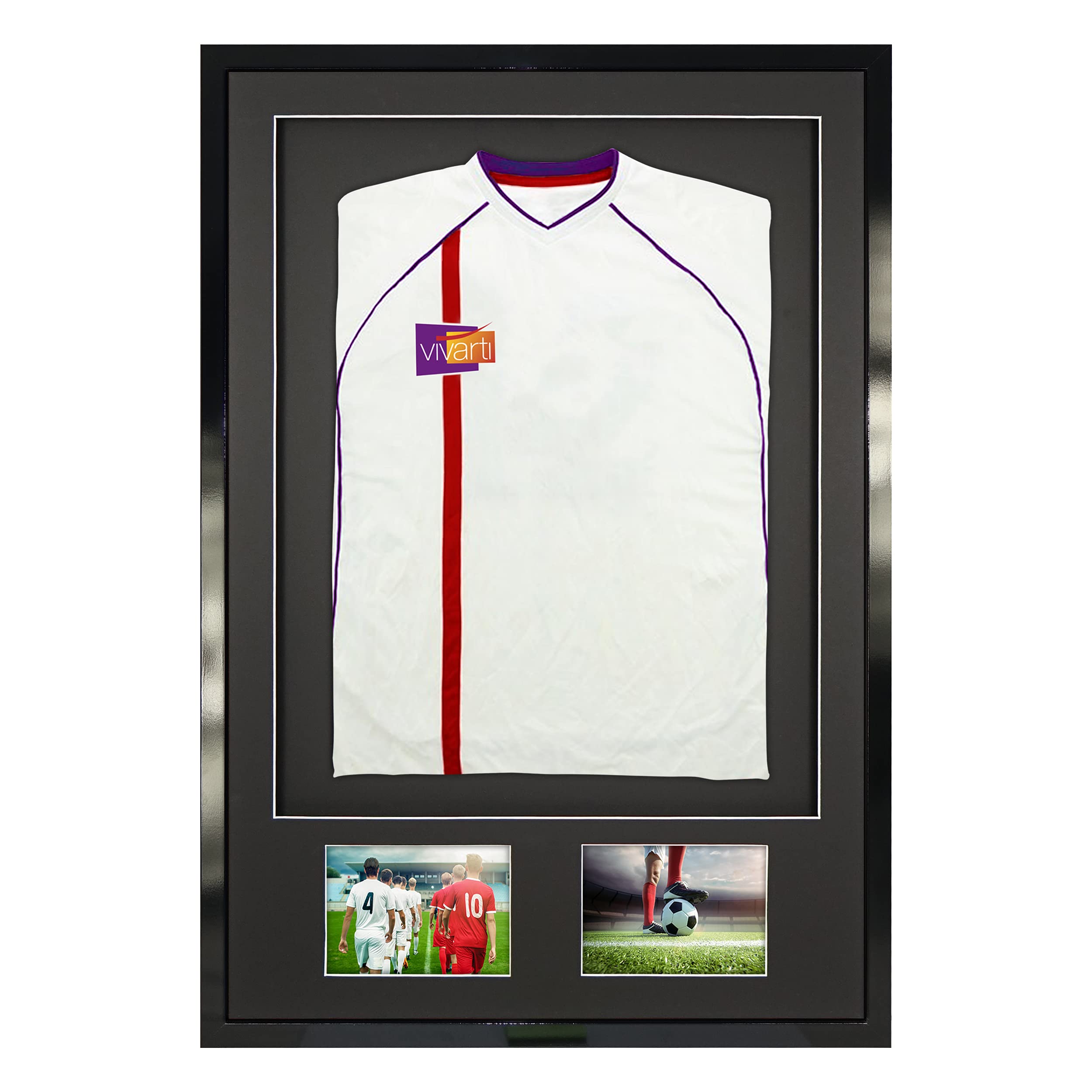 Vivarti DIY Erwachsene 3D montiert + doppelte Blende Sport-Shirt-Display-Rahmen für Fußballtrikot, Rugby-Shirt, Band-Shirt, Schattenbox – 61 x 91,5 cm – glänzender schwarzer Rahmen, schwarzes