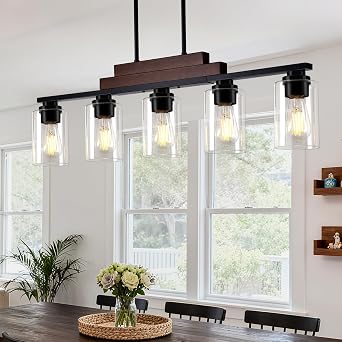5-Light Kitchen Island Lighting, 34" Dining Room Light Fixture Over Table