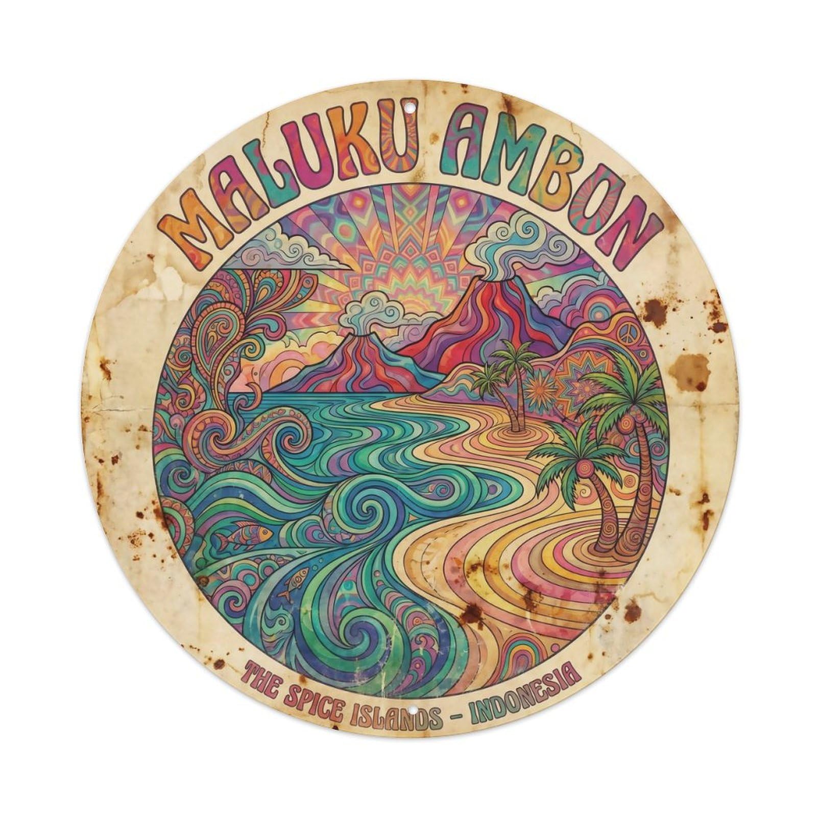 Odgynaw 8X8inch(20X20cm) Maluku Islands Ambon Beach Tropical Island Coastal Metal Tin Sign