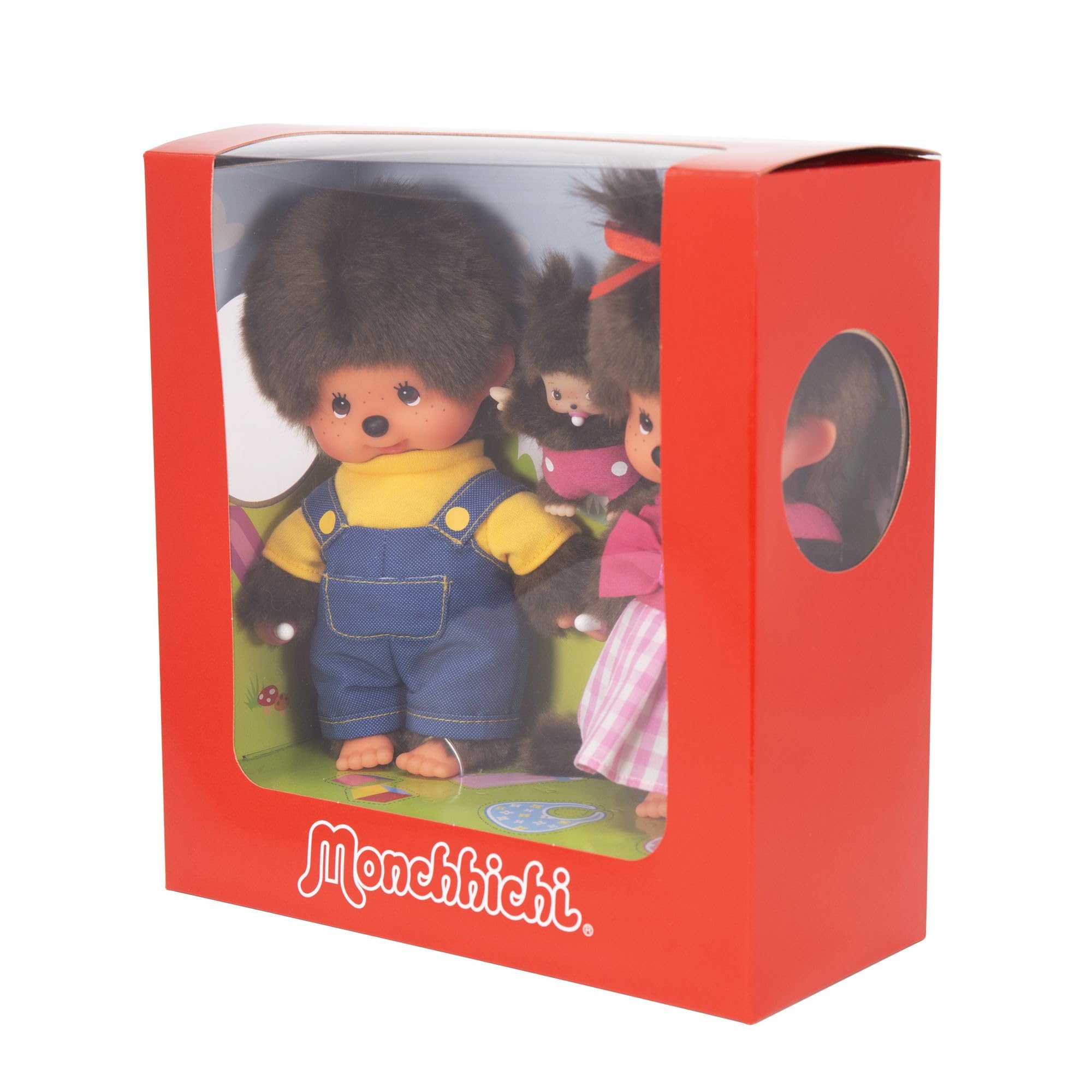 Sekiguchi 255410-Original niño Monchhichi, de Felpa, Babero Rojo, Aprox