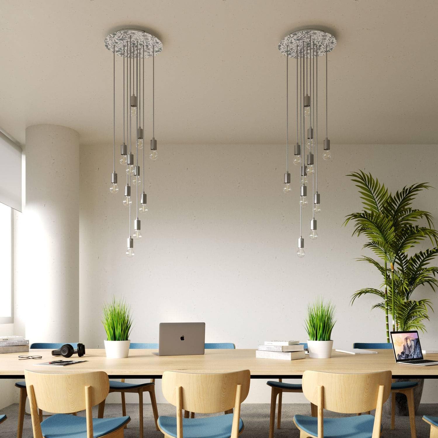 creative cables Rosone XXL rotondo bianco linea Rose-One (serracavo conico, dibond legno, 10 fori e 4 fori laterali) – Per lampadari e sospensioni multiple