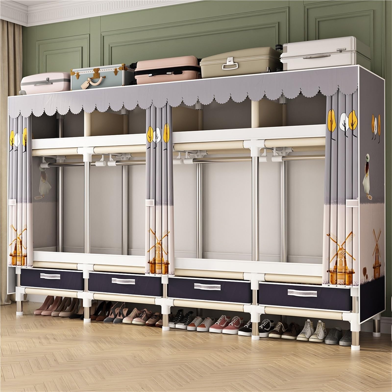Stoffschrank Schlafzimmer Tragbare Faltbare Tuch Kleiderschrank Organizer Kleidung Falten Leinwand Schrank Rack for(Colorful Lantern)