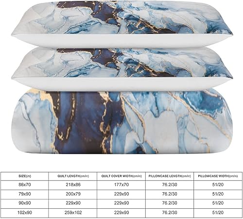 Miniatura 2 de Juego de edredón estampado de mármol de acuarela azul con sábanas a juego, serie de cama colorida estilo arte retro, juego de edredón suave y ligero