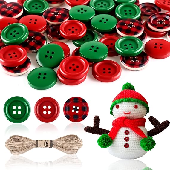 303 Pieces Christmas Craft Buttons Wood Red Button Assorted