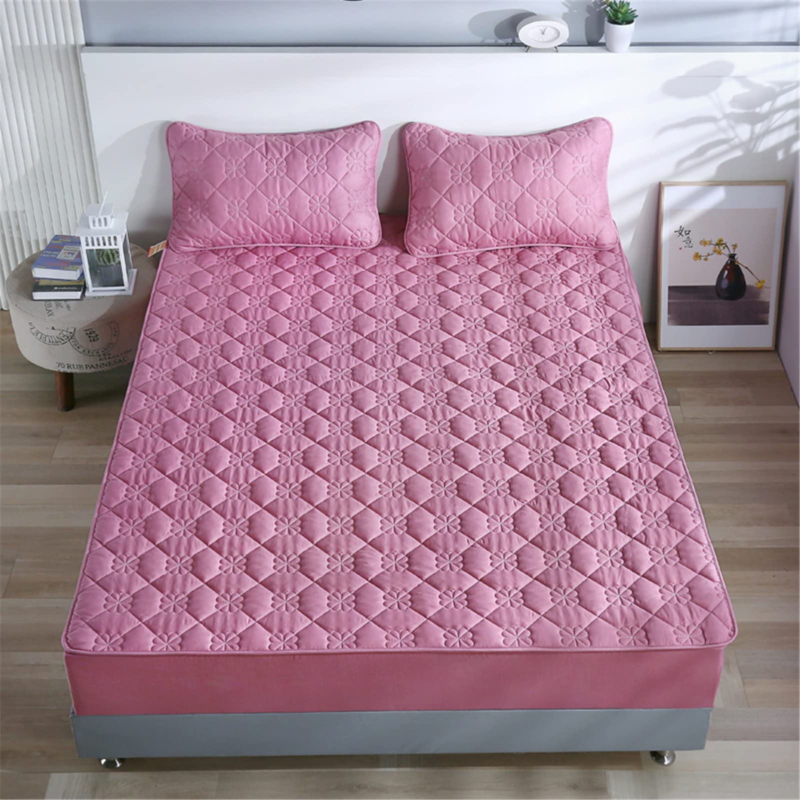 Protector Colchon, Home Protector de Colchón Acolchado, Cubrecolchón, De Fibra, Transpirable, Confortable, Cubre Colchón (Rosa Roja-1,Grueso 120x200cm)