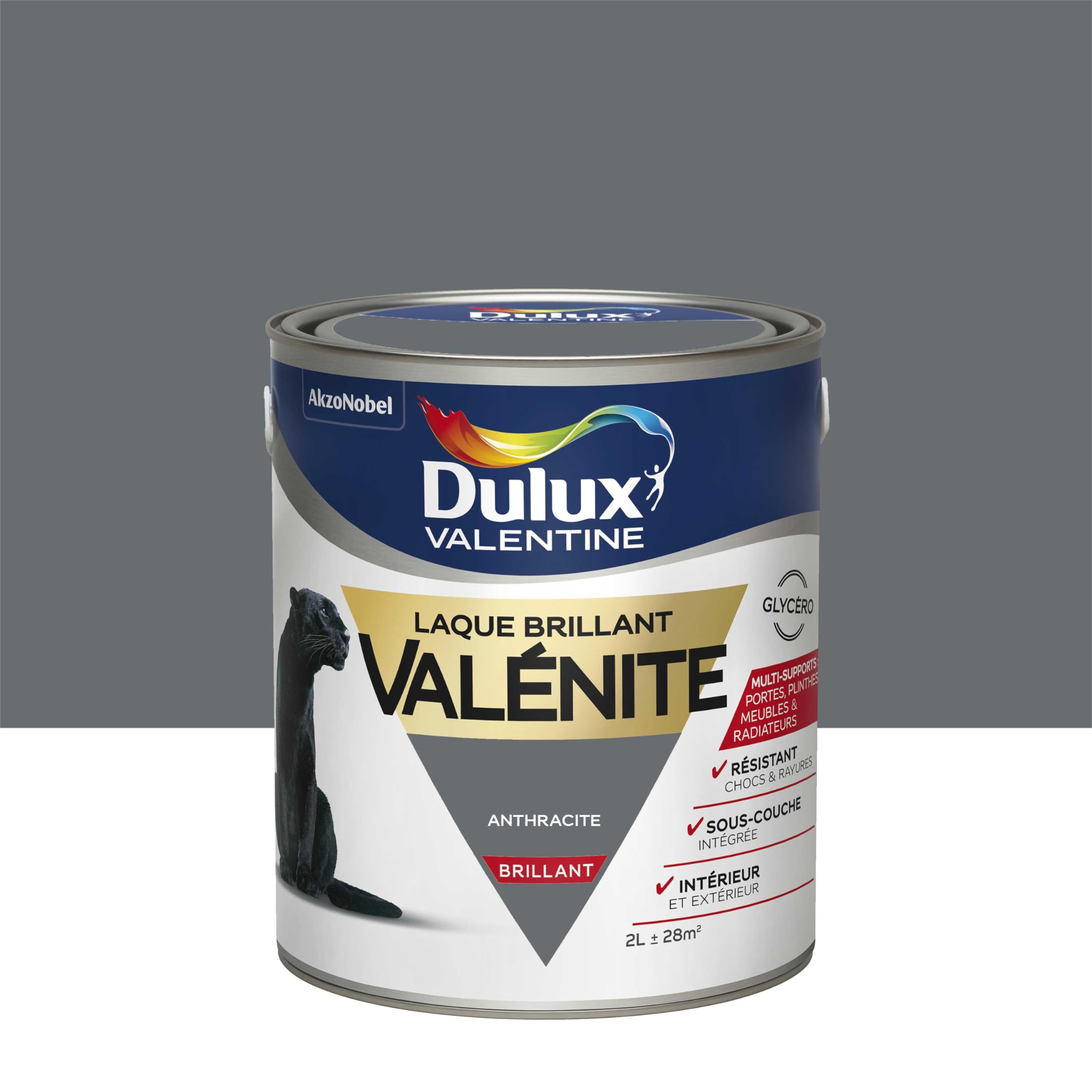 Dulux Valentine Peinture Laque Valénite Glycéro multisupport intérieur-extérieur – Grande résistance pour boiseries et ferronneries - aspect Brillant Anthracite 2L 5211216