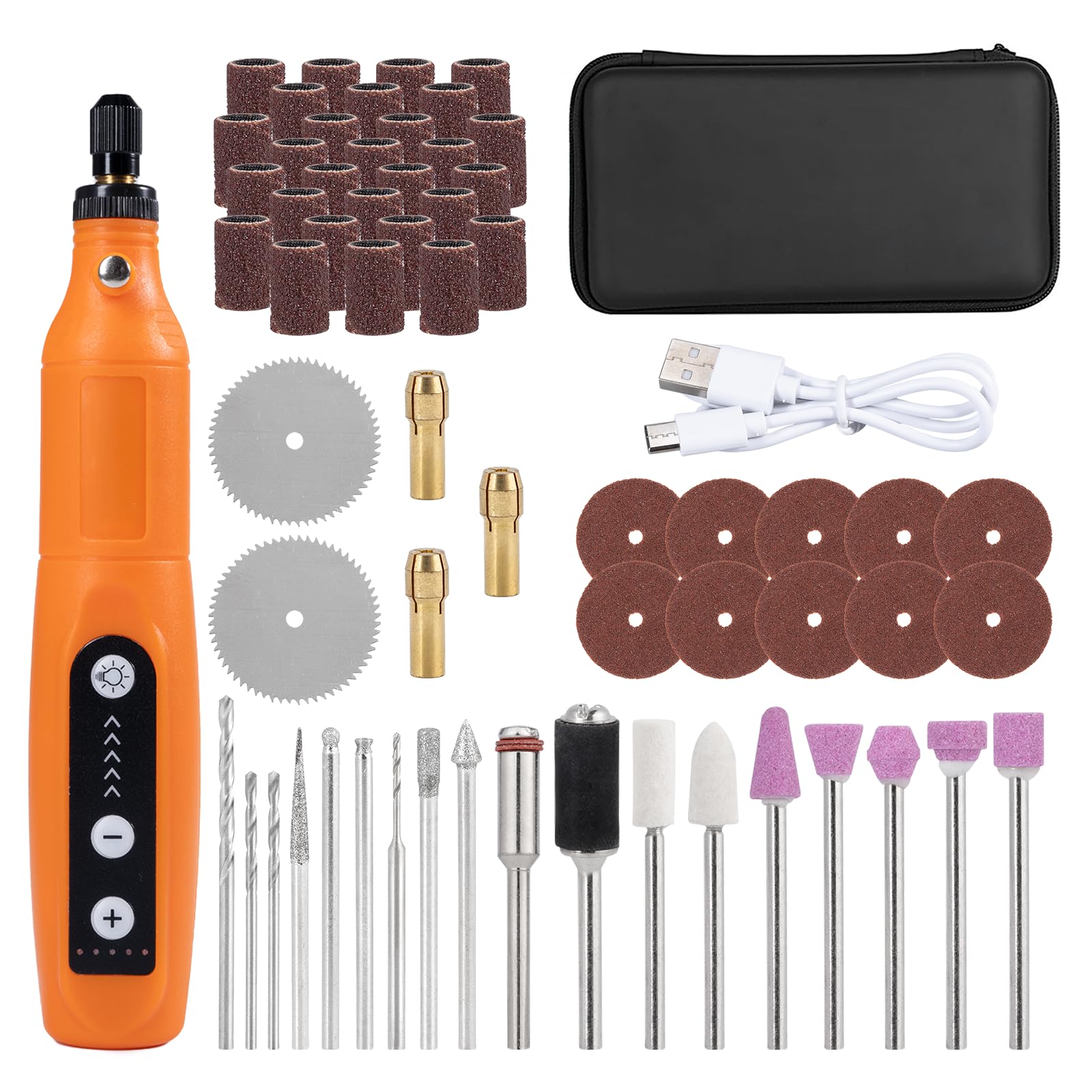 Outil Multifonction sans fil avec Lumière LED, Mini Perceuse 3 Vitesses (5000-15000 rmp), Mini Ponceuse kit 3,7 V avec 58 Accessoires pour Percer Graver Polir Poncer Dérouiller