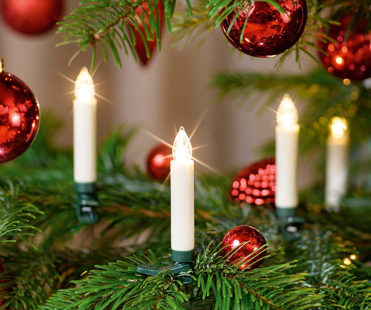 Bonetti 50-er Set LED Weihnachtskerze Elfenbein/Creme, Dimmbar, Flackermodus, Timer, kabellose Weihnachtsbaumbeleuchtung für Innen- und Außen (50er Set Elfenbein/Creme)