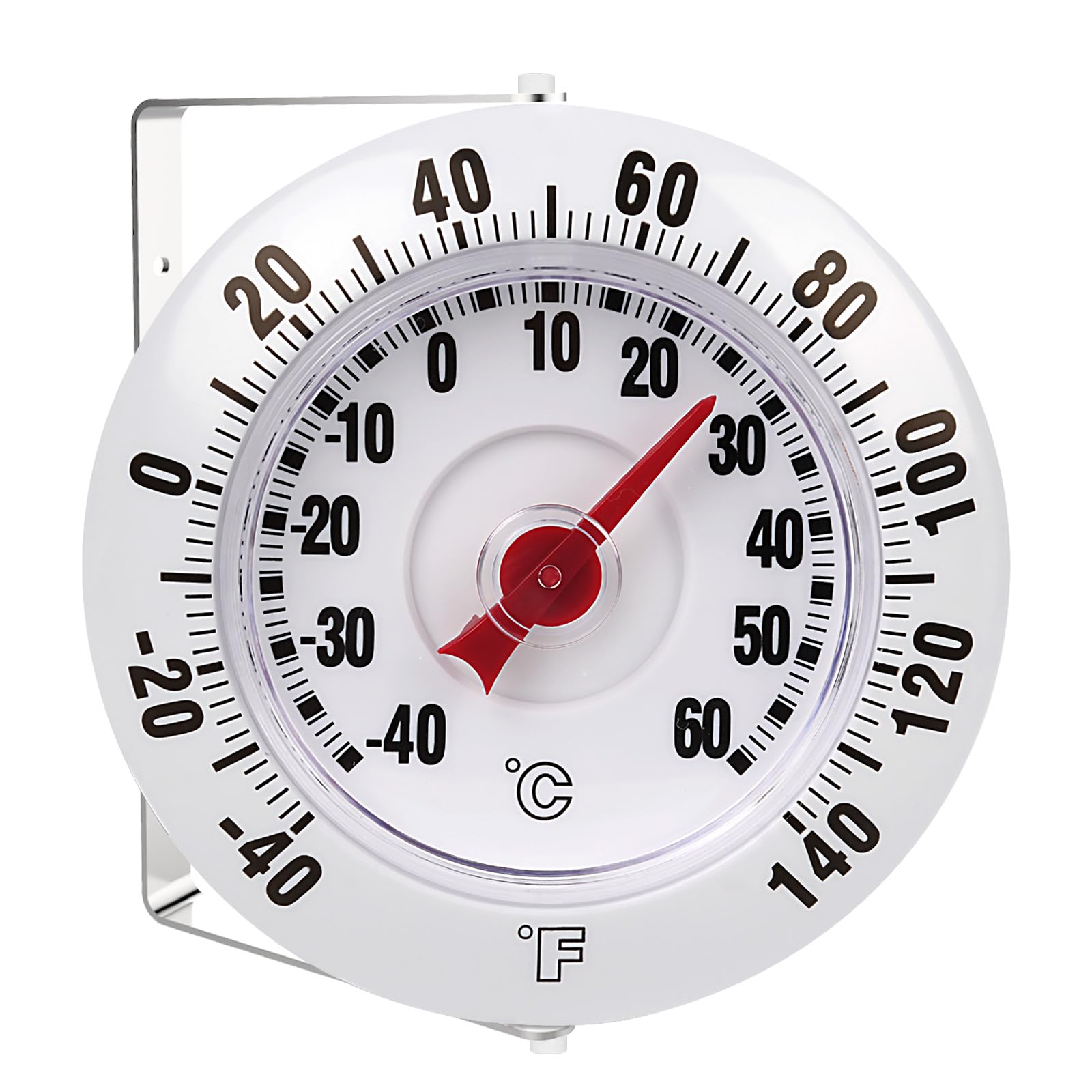 CloudHand 5 Inch Indoor Outdoor Thermometer with Mounting Bracket, Big and Bold Dial Thermometer, Easy to Read Numbers for Patio, Pool, and Indoor Areas, White