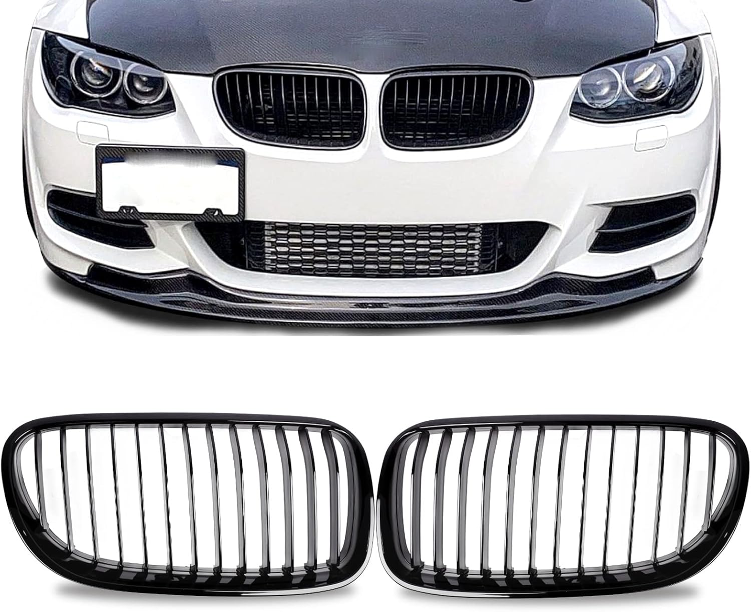 Grille Grill Hood Kidney For BMW E92 E93 3 Series Coupe Convertible 328i xDrive 335i xDrive 2 Door 2010 2011 2013 Gloss Black (Doesn't Fit M3 And 4-door)