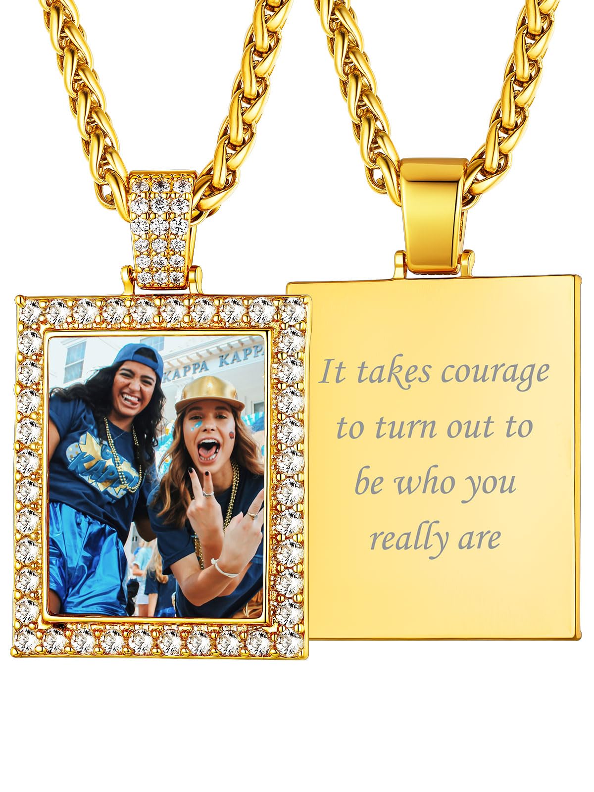 Custom4U Picture Necklace Personalized Photo Circle Chain for Men Women