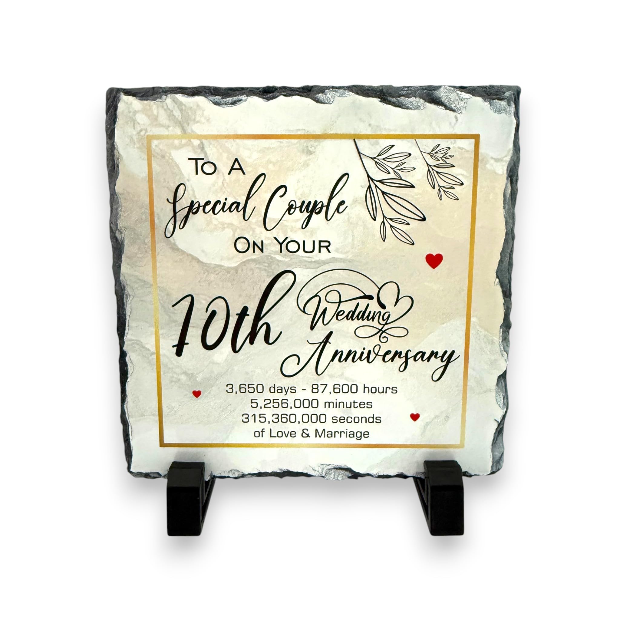 10th Wedding Anniversary Slate for a Special Couple – Handcrafted Natural Slate Plaque with Stand – Romantic Keepsake – 15cm x 15cm