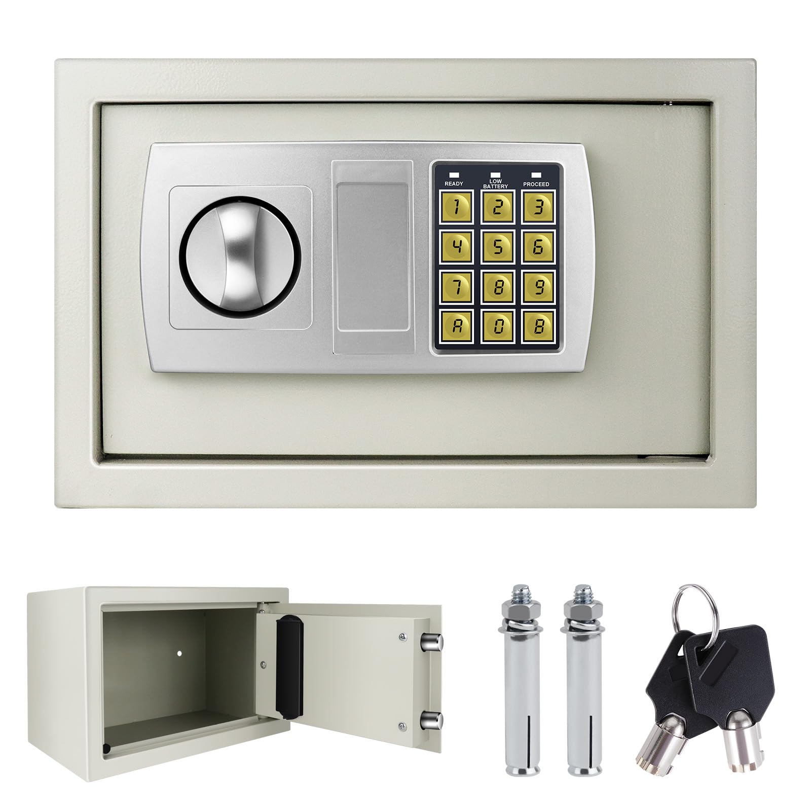 Security Safe Box Cash Box, 8.5L Small Cabinet Safe 20cm x 31cm x 20cm, Digital Keypad Safety PIN Code, with 2 Keys, Easy to Mount for Home, Business, Office (White)