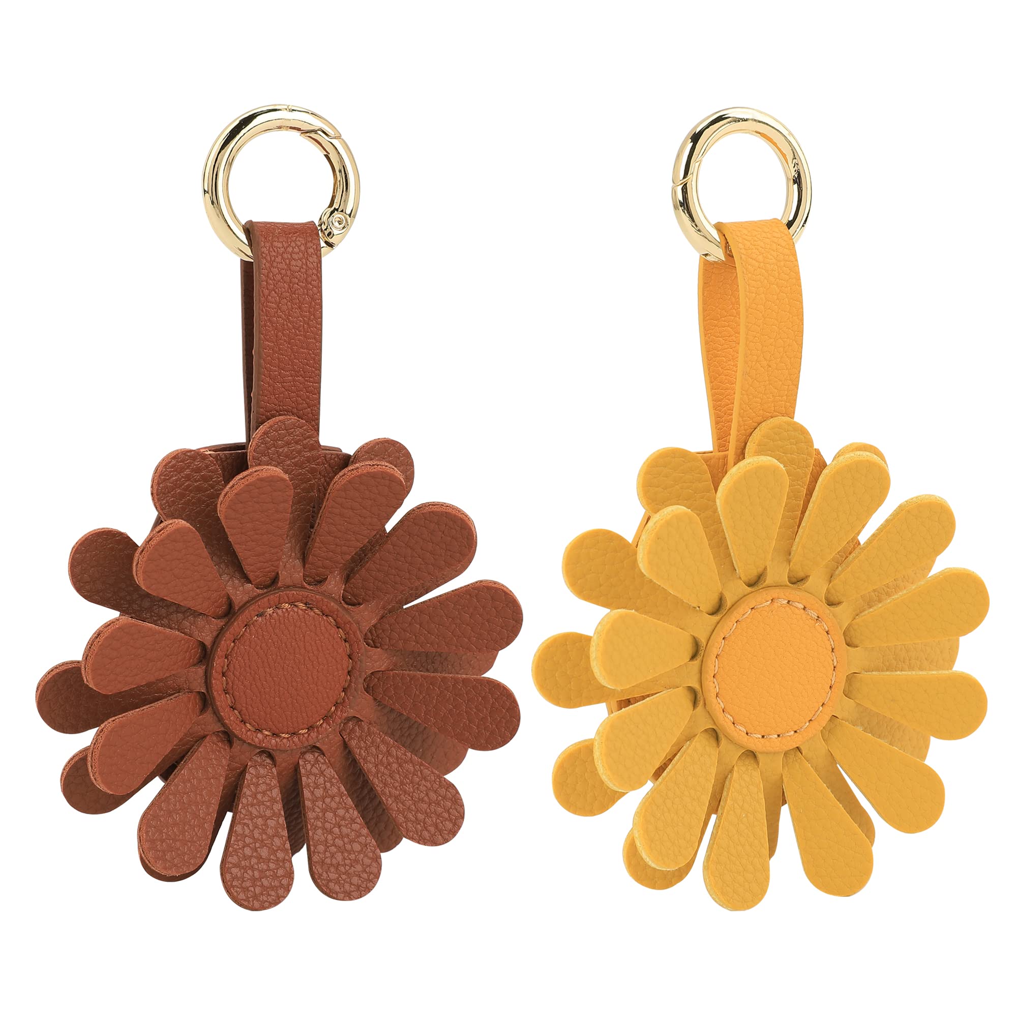 URIZZD Air Tag Keychain for Apple Airtags Holder, 2 Pack Flower Air Tag Cases, Leather Cover for AirTags Holder
