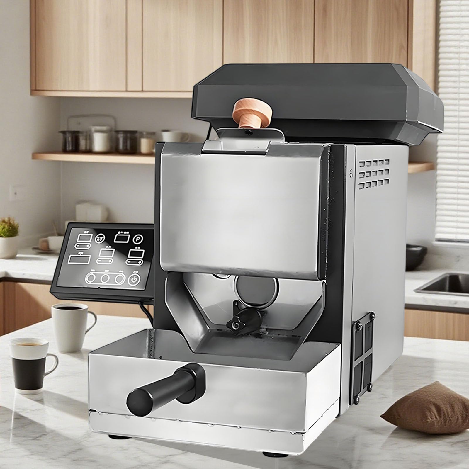Tostatrice Elettrica per caffè, 2 modalità di Manuale/Auto, Tostatrice per Chicchi di caffè da 200g con Filtro per Il Fumo (Tostatura Leggera), Tubo del Camino E Raccoglitore di Pula