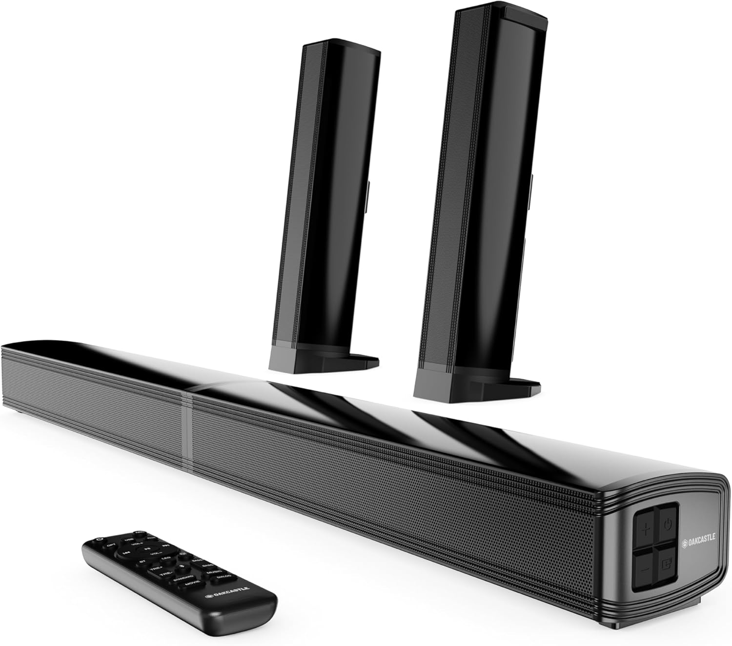 Oakcastle SB80 Soundbar in both single and split configurations with remote control