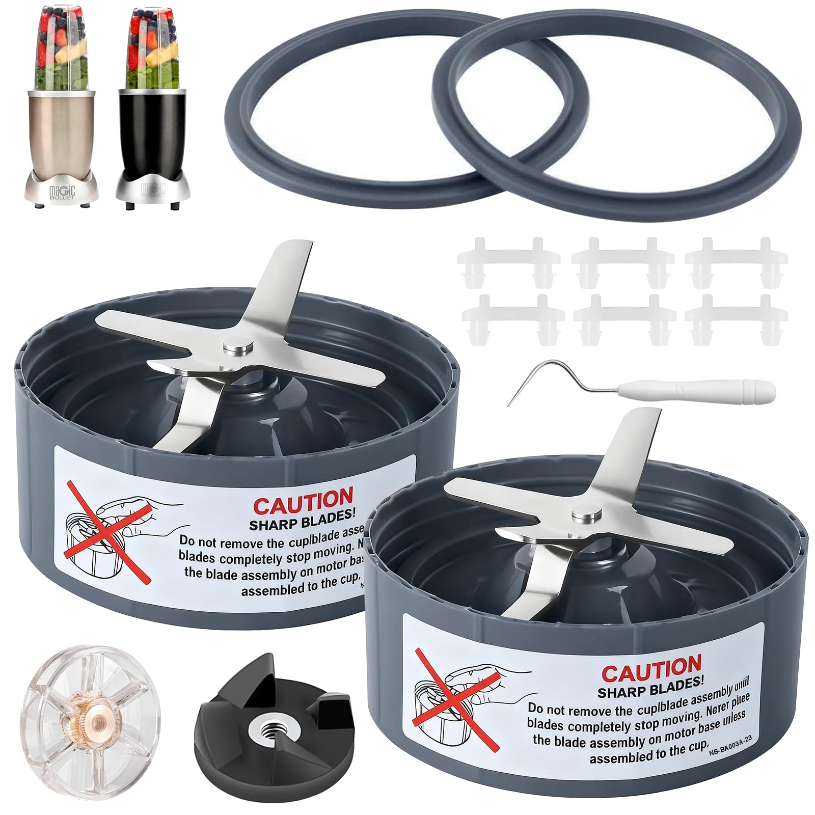 Photo 1 of 2-Pack Replacement Extractor Blade Set, Fit for NutriBullet 600w/ 900w Pro Series Blender with Food-grade Silicone Rubber Gaskets Seal Ring for NutriBullet Blender Blade Replacement Parts