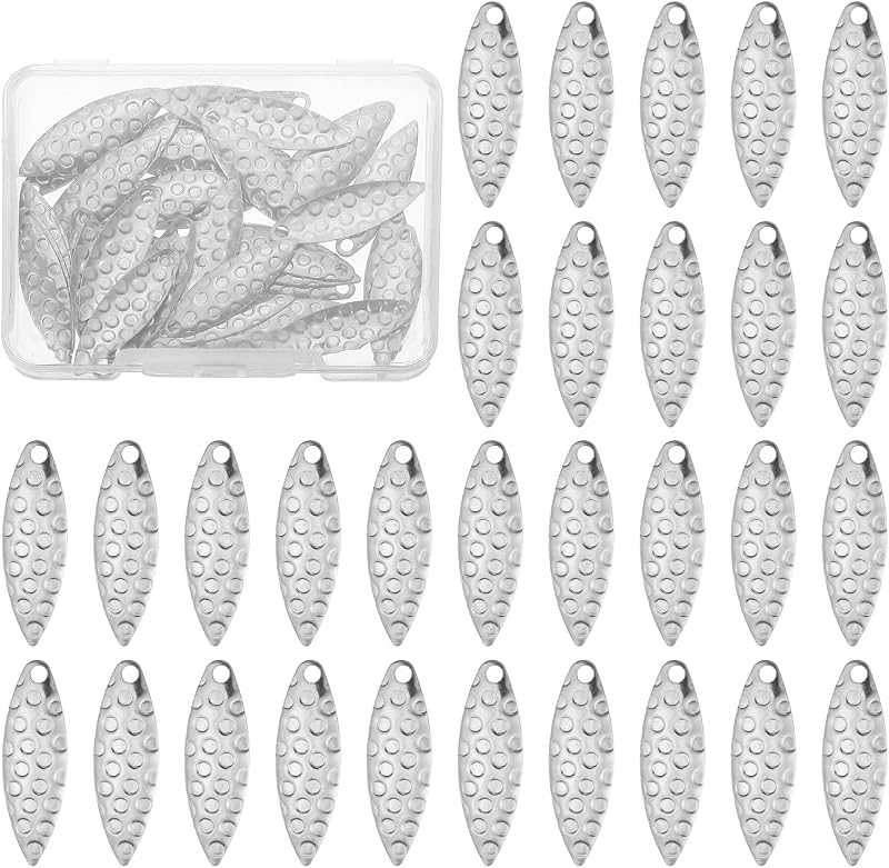 PATIKIL Fishing Lure Blades, Round Fishing Spinner Baits Willowleaf Lure Spinner Lure Making Part with Plastic Storage Box for Bait Fishing Accessories